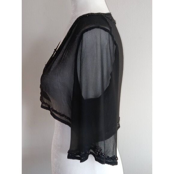 Ann Taylor 100% Silk Embellished Bolero Jacket Small Black - Picture 3 of 8